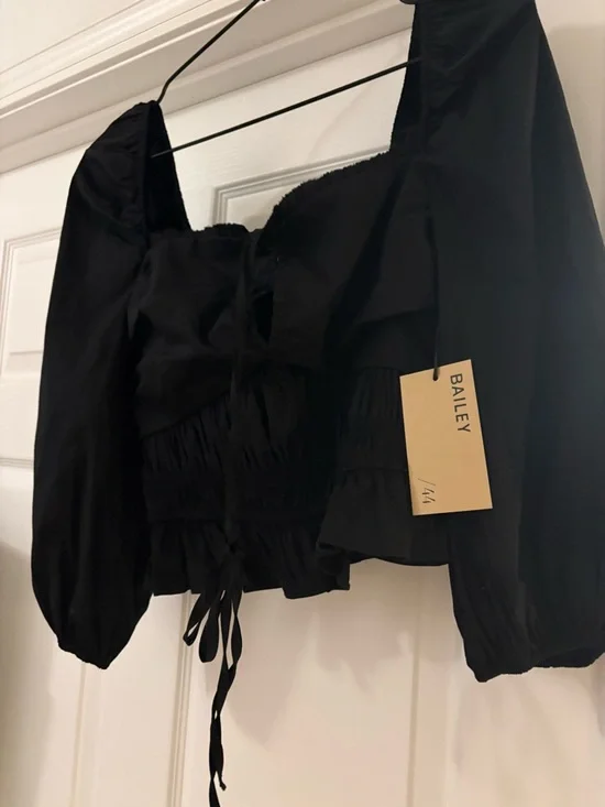 Bailey 44 Black Puff-Sleeve Tie-Front Blouse - Picture 3 of 11